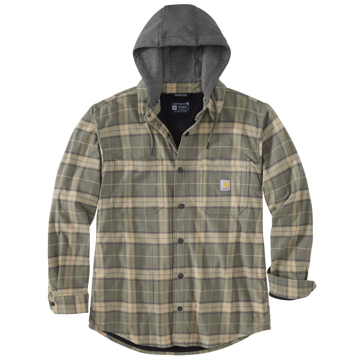 Carhartt Rugged Flex Relaxed Fit Flannel Fleece Lined Hooded Shirt Jac ( 2 COLOR OPTIONS)