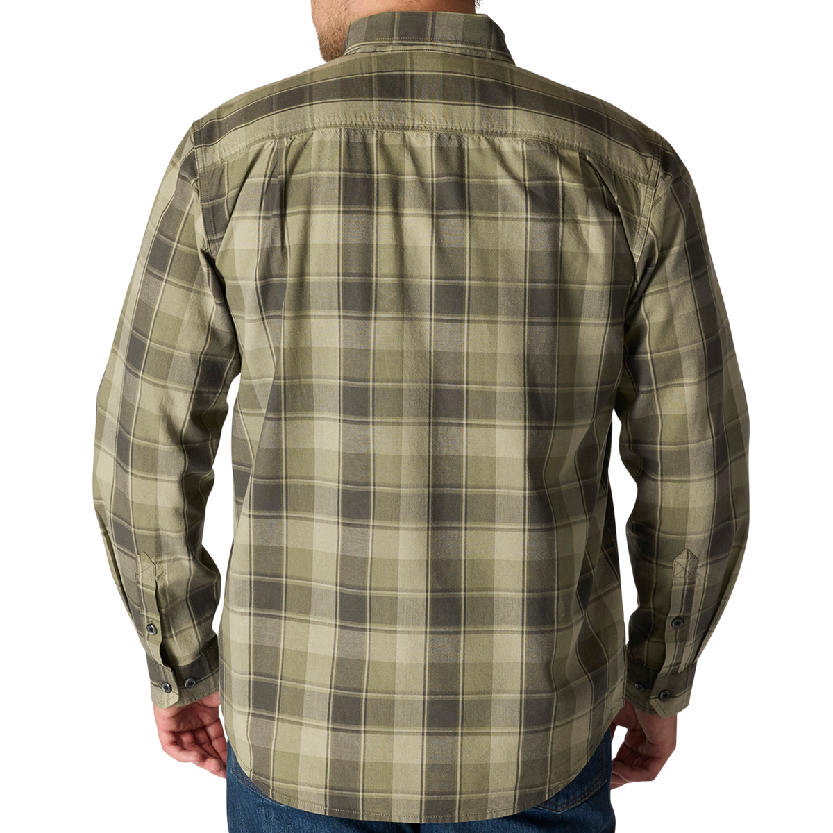 LOOSE FIT MIDWEIGHT CHAMBRAY LONG-SLEEVE PLAID SHIRT