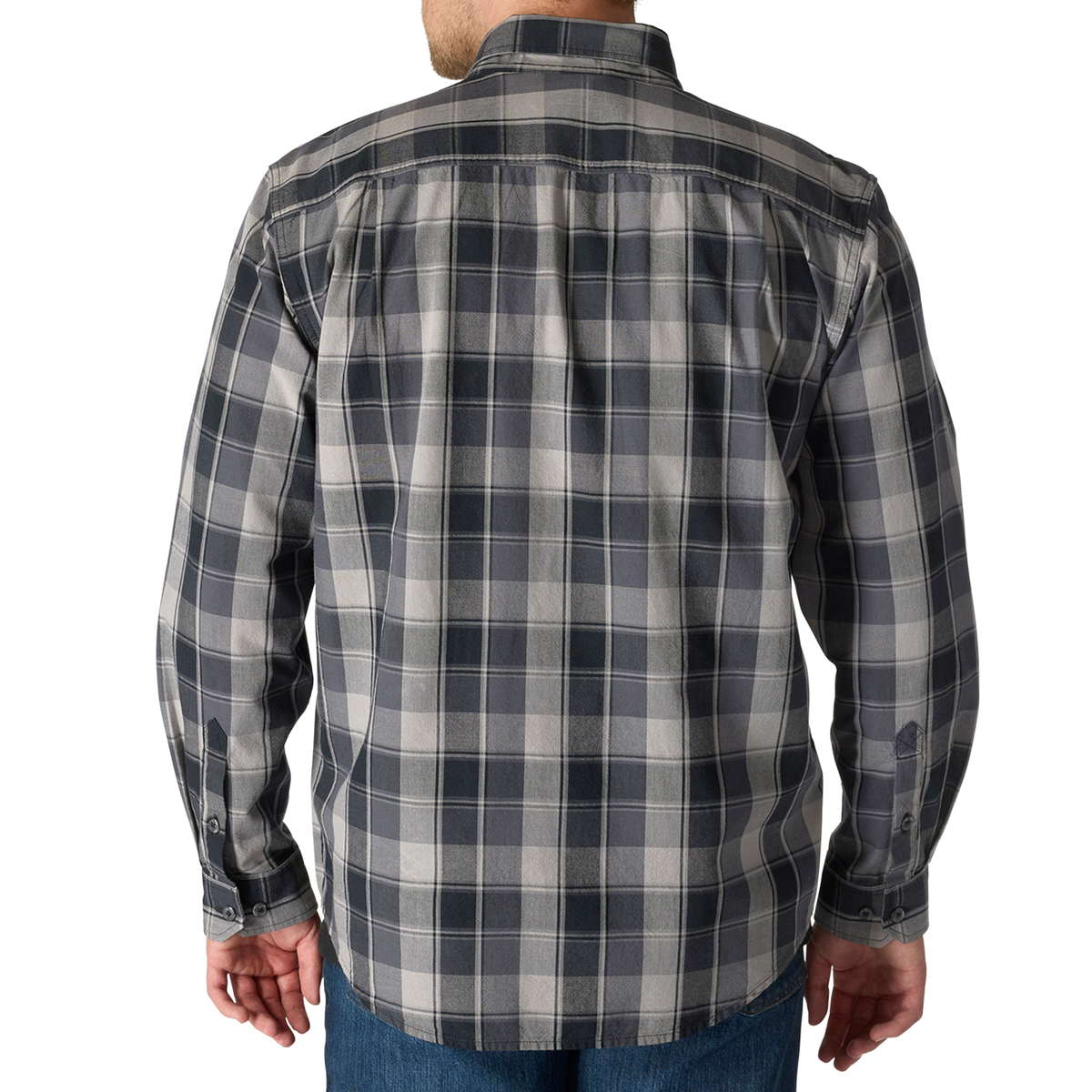 LOOSE FIT MIDWEIGHT CHAMBRAY LONG-SLEEVE PLAID SHIRT