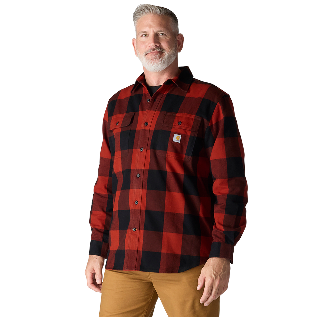 LOOSE FIT HEAVYWEIGHT FLANNEL LONG-SLEEVE PLAID SHIRT