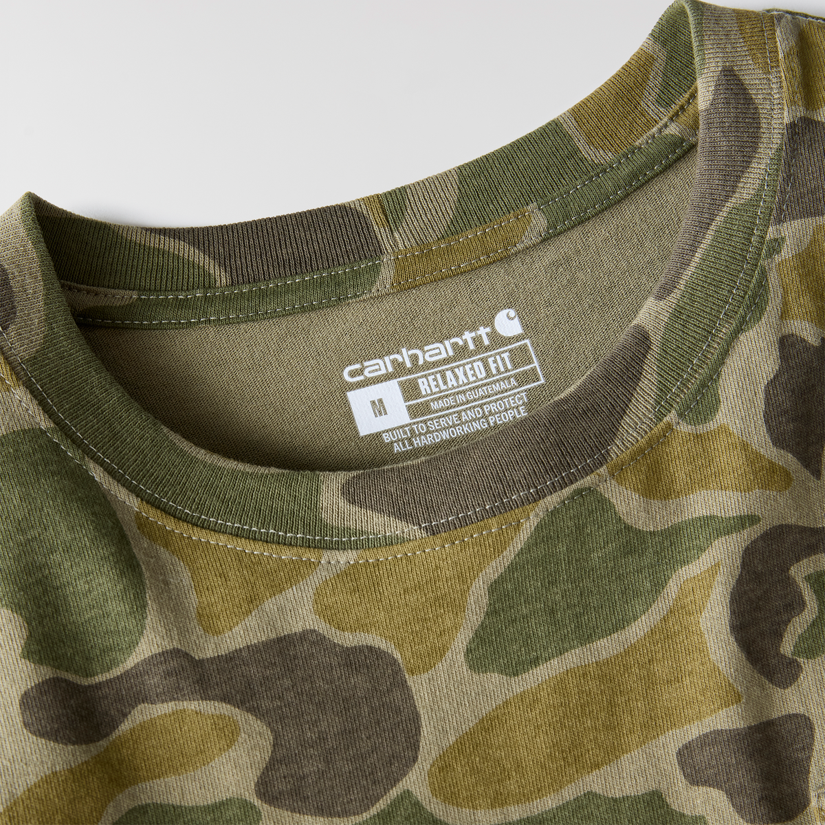 Relaxed Fit Heavyweight Long-Sleeve Pocket Camo Logo Graphic T-Shirt