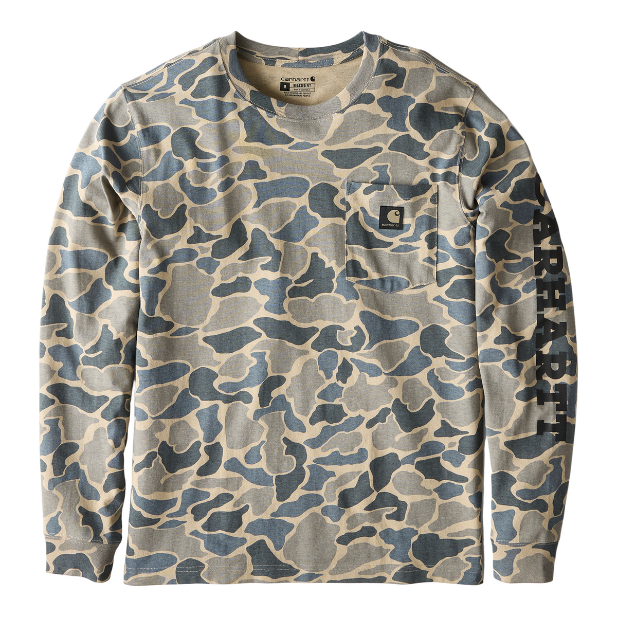 Relaxed Fit Heavyweight Long-Sleeve Pocket Camo Logo Graphic T-Shirt