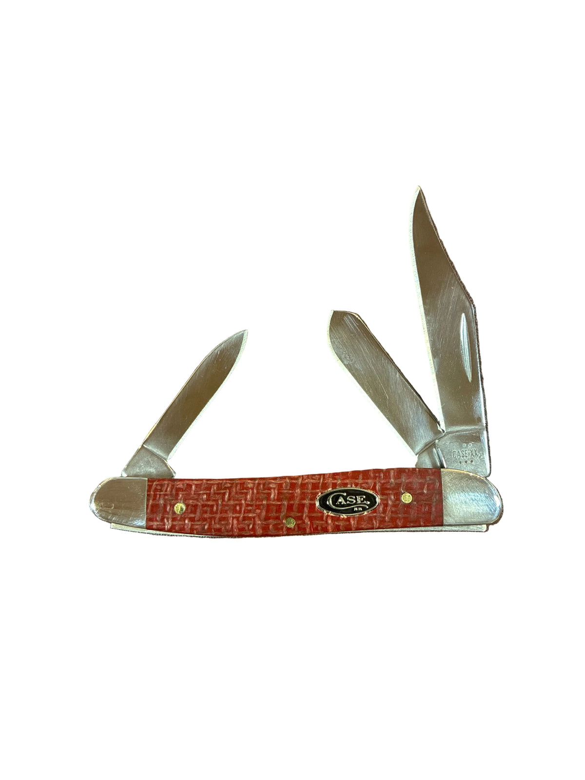 Dark Red Burlap Micarta Smooth Medium Stockman (Carbon Steel Blades)