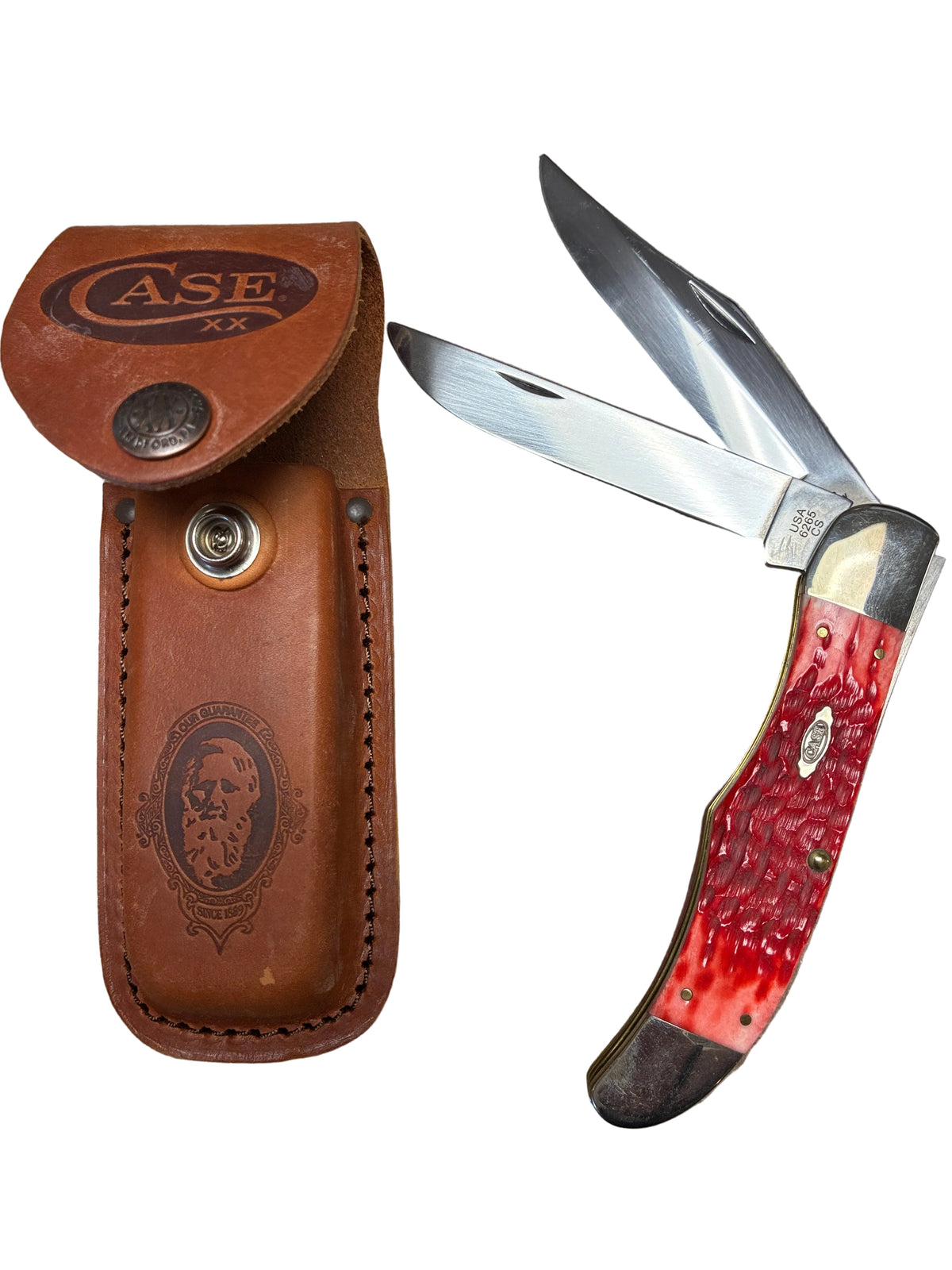Dark Red Bone Peach Seed Jig Large Folding Hunter